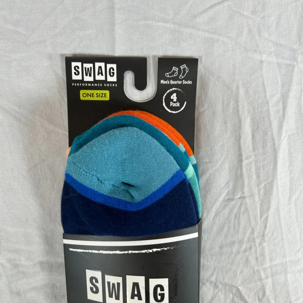 SWAG Performance Socks Mens 4 Pack Quarter Socks Blue Orange Size 8-13